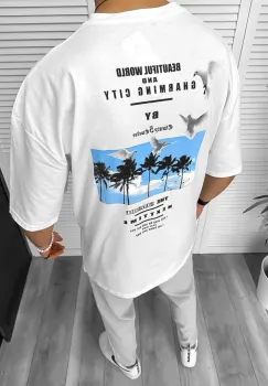 Tricou barbati alb  cu imprimeu pe spate  oversize 11820 P19-6.3 imagine