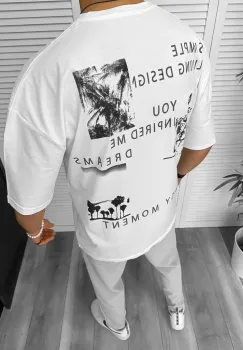 Tricou barbati alb  cu imprimeu pe spate  oversize 11822  P2-6.3 imagine