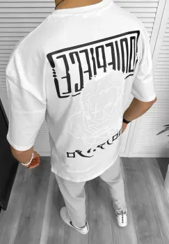 Tricou barbati alb  cu imprimeu pe spate  oversize 11823  P19-6.1 imagine