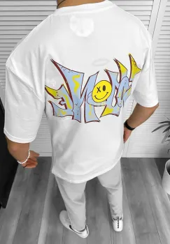 Tricou barbati alb  cu imprimeu pe spate  oversize 11824 N2-3.3 imagine