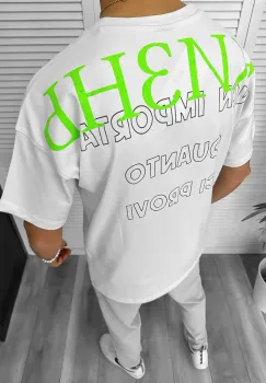 Tricou barbati alb  cu imprimeu pe spate  oversize Y029 22A-2.2 imagine