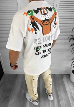 Tricou barbati alb cu imprimeu pe spate oversize Y043 O5-6.3 imagine