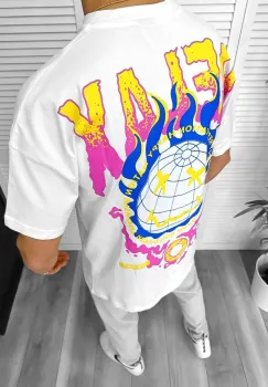 Tricou barbati alb  cu imprimeu pe spate  oversize Y325 25-2.1 imagine