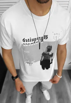 Tricou barbati alb  cu imprimeu  slim  Y205 imagine