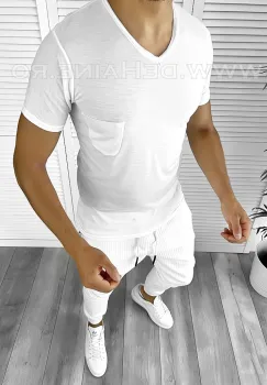 Tricou barbati alb slim fit 2644 imagine