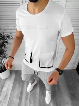 Tricou barbati alb slim fit b7812 imagine