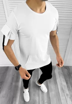 Tricou barbati alb slim fit B9346  imagine