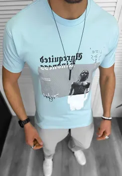 Tricou barbati albastru  cu imprimeu  slim  Y205 22A-4.2 imagine
