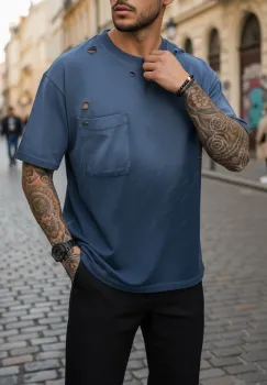 Tricou barbati  bleumarin degrade  oversize  premium Y003 imagine