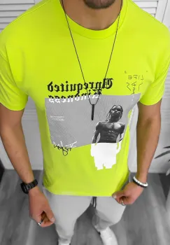 Tricou barbati galben neon  cu imprimeu  slim  Y205 22A-5.2 imagine