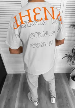 Tricou barbati gri  cu imprimeu pe spate  oversize Y029 24-4.3 imagine