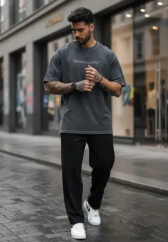 Tricou barbati  gri degrade  oversize  premium Y110 imagine