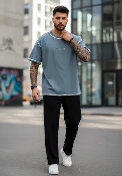 Tricou barbati  gri   oversize  premium Y218 imagine