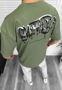Tricou barbati kaki  cu imprimeu pe spate  oversize 11818  O5-6.1 imagine