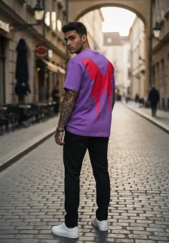 Tricou barbati  mov   oversize  premium Y265 imagine