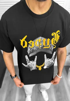 Tricou barbati negru  cu imprimeu  oversize Y171 imagine