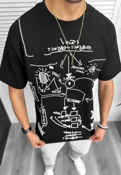 Tricou barbati negru  cu imprimeu  oversize Y181 22A-4.3 imagine