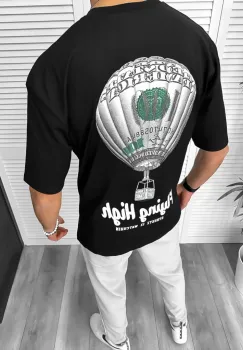 Tricou barbati negru  cu imprimeu pe spate  oversize 11813  D2-2.4 imagine