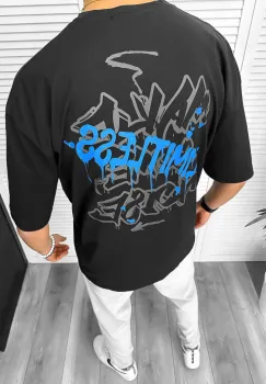 Tricou barbati negru  cu imprimeu pe spate  oversize 11814  D3-4.2 imagine