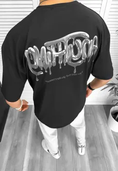 Tricou barbati negru  cu imprimeu pe spate  oversize 11818  O5-7.1 imagine