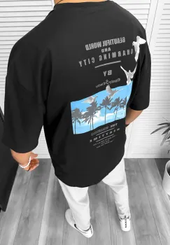 Tricou barbati negru  cu imprimeu pe spate  oversize 11820  P19-6.2 imagine