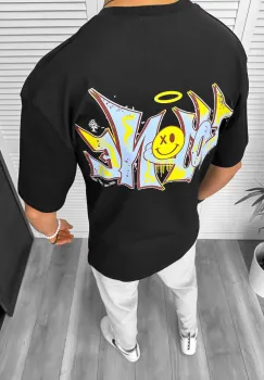 Tricou barbati negru  cu imprimeu pe spate  oversize 11824  N2-3.2 imagine