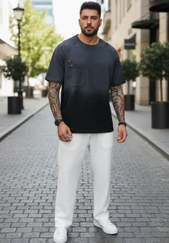Tricou barbati  negru degrade  oversize  premium Y003 imagine