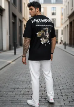 Tricou barbati  negru  oversize  premium Y027 imagine