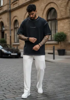 Tricou barbati  negru  oversize  premium Y218 imagine