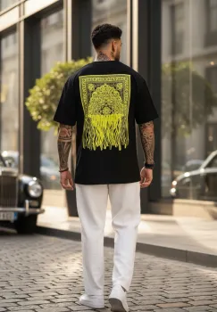 Tricou barbati  negru  oversize  premium Y262 imagine