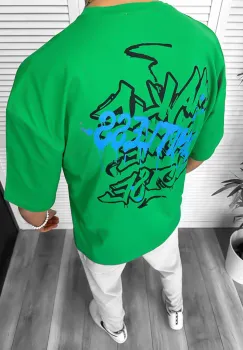 Tricou barbati verde  cu imprimeu pe spate  oversize 11814 22A-2.3 imagine