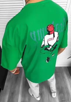 Tricou barbati verde  cu imprimeu pe spate  oversize 11825  P19-6.2 imagine