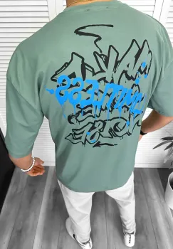 Tricou barbati vernil  cu imprimeu pe spate  oversize 11814   D3-4.1 imagine