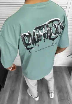 Tricou barbati vernil  cu imprimeu pe spate  oversize 11818  O5-7.2 imagine