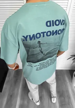 Tricou barbati vernil  cu imprimeu pe spate  oversize 11819 O1-3.3 imagine