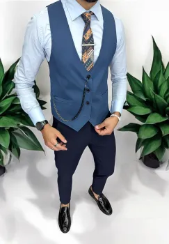 Vesta barbati eleganta slim fit  albastra  13224 imagine