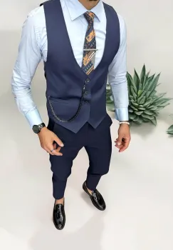 Vesta barbati eleganta slim fit  albastra  13225 imagine