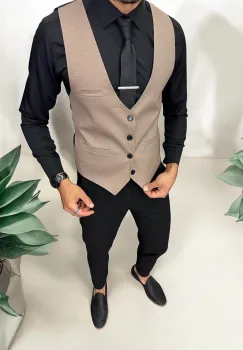 Vesta barbati eleganta slim fit  bej   13211 imagine