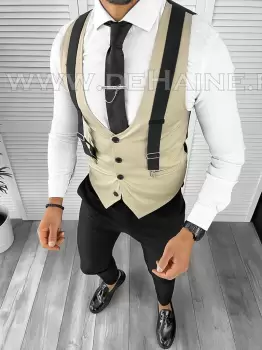 Vesta barbati eleganta slim fit bej B8083 142-6 E imagine