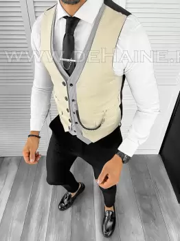 Vesta barbati eleganta slim fit bej B8098 202-3 e imagine