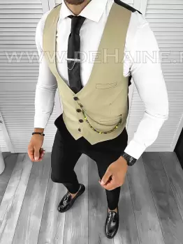 Vesta barbati eleganta slim fit bej B8139 75-4 E imagine