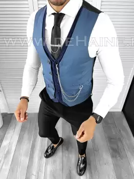 Vesta barbati eleganta slim fit bleu B8176 132-5 e imagine