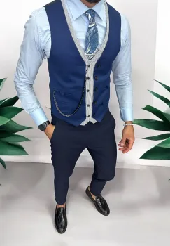 Vesta barbati eleganta slim fit  bleumarin  13222 imagine