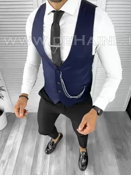 Vesta barbati eleganta slim fit bleumarin B8119 75-4 e imagine