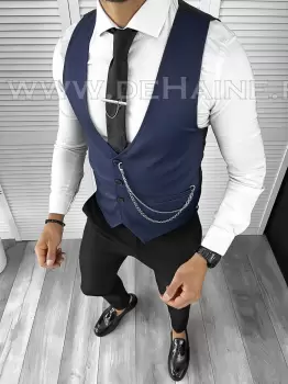 Vesta barbati eleganta slim fit bleumarin B8122 75-4 e imagine