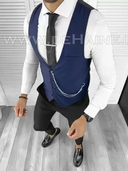 Vesta barbati eleganta slim fit bleumarin B8132 75-4 e imagine
