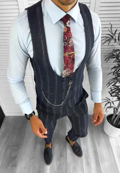 Vesta barbati eleganta slim fit bleumarin inchis B5517  O1-5.2 imagine