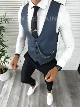 Vesta barbati eleganta slim fit bleumarin V1 e 141-3 imagine
