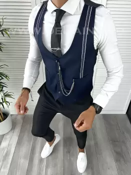 Vesta barbati eleganta slim fit bleumarin V17 E 142-3 imagine