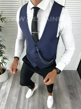 Vesta barbati eleganta slim fit bleumarin V31 141-2 E imagine